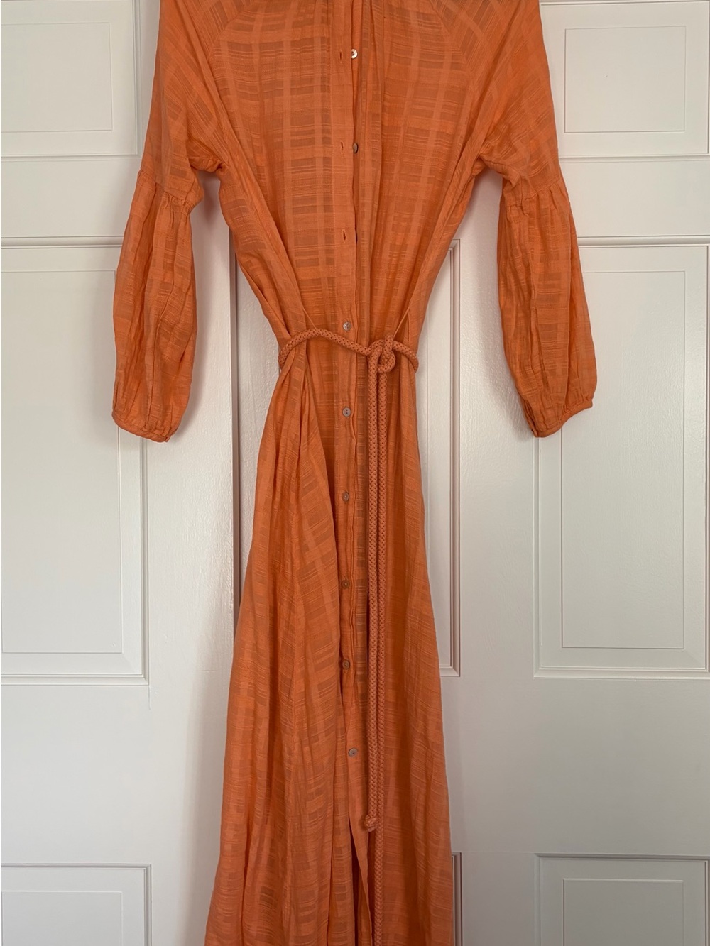 Cali Dreaming beautiful Maxi Orange Button-Front flowy dress with rope tie